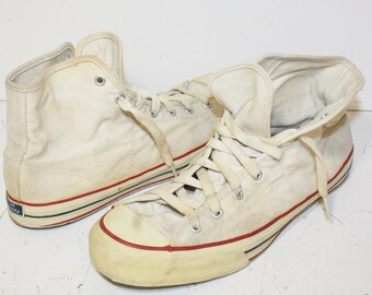 Vintage 1960s Mens Sears Jeepers High Top White Red Blue Basketball Shoes Sneakers SZ 9.5 M G12