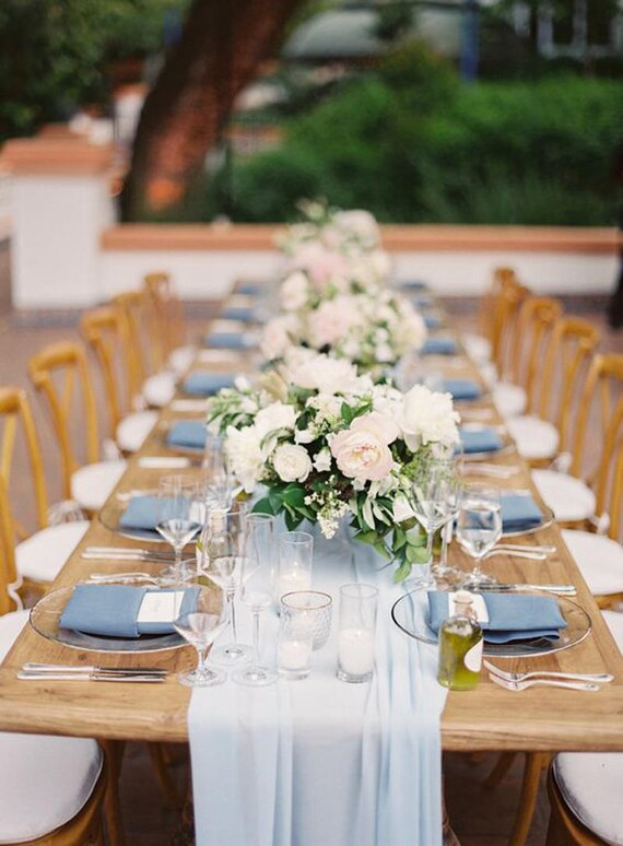 Silky Chic Chiffon Table Runner Sheer Ice Blue Tablecloth