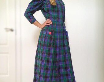 Vintage Maxi Suede Dress with Brown Plaid Faux and Patchwork Belt main image 1