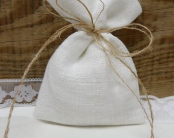 100 Linen bags. Burlap small bag. Rustic wedding favor. White burlap bags. White linen mini bags