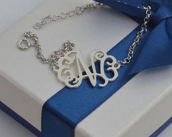 Custom Monogram bracelet-silver monogrammed bracelet-personalized jewelry,bridesmaids gift