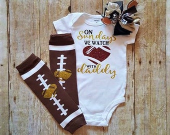 On Sundays we watch football with daddy/football baby clothes/baby boy clothes/baby girl clothes/1st football season with daddy