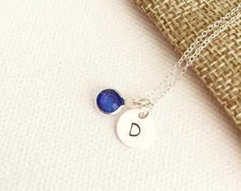 September birthstone, initial necklace, birthstone necklace, sterling silver, personalised gift, birthday gift, gift for her, gift for women