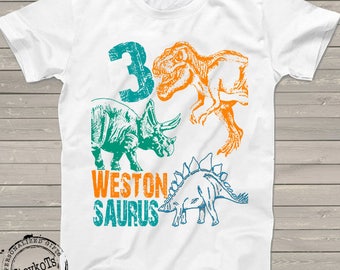 Dinosaur birthday shirt for kids personalized tshirt 3rd bday 1st, 2nd, 4th, 5th, 6th any birthday dino t-rex theme party shirts for kids