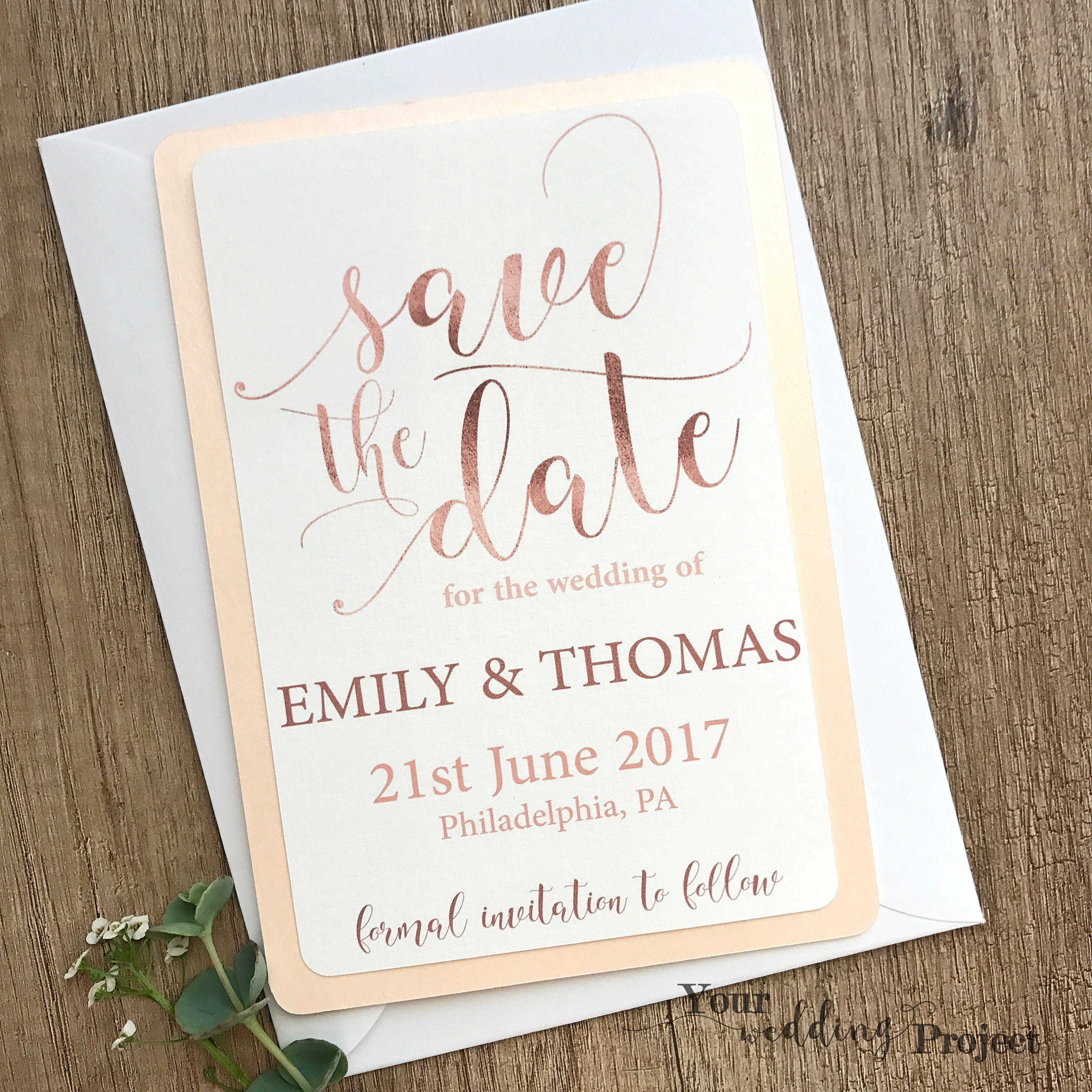 Rose Gold Save The Date Card And Envelope Elegant Save The 6453