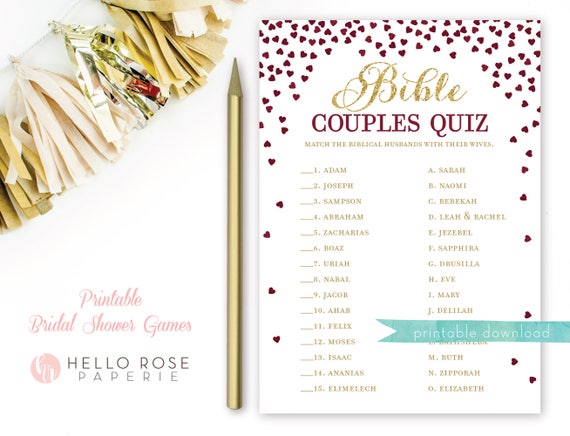 Bible Couples Quiz Printable Bridal Shower Game Famous