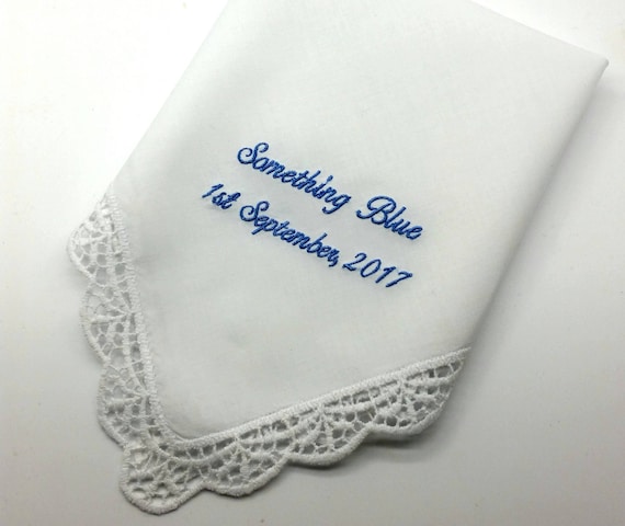 Something Blue for the Bride to carry on her Wedding Day- Handkerchief with Lace Edge