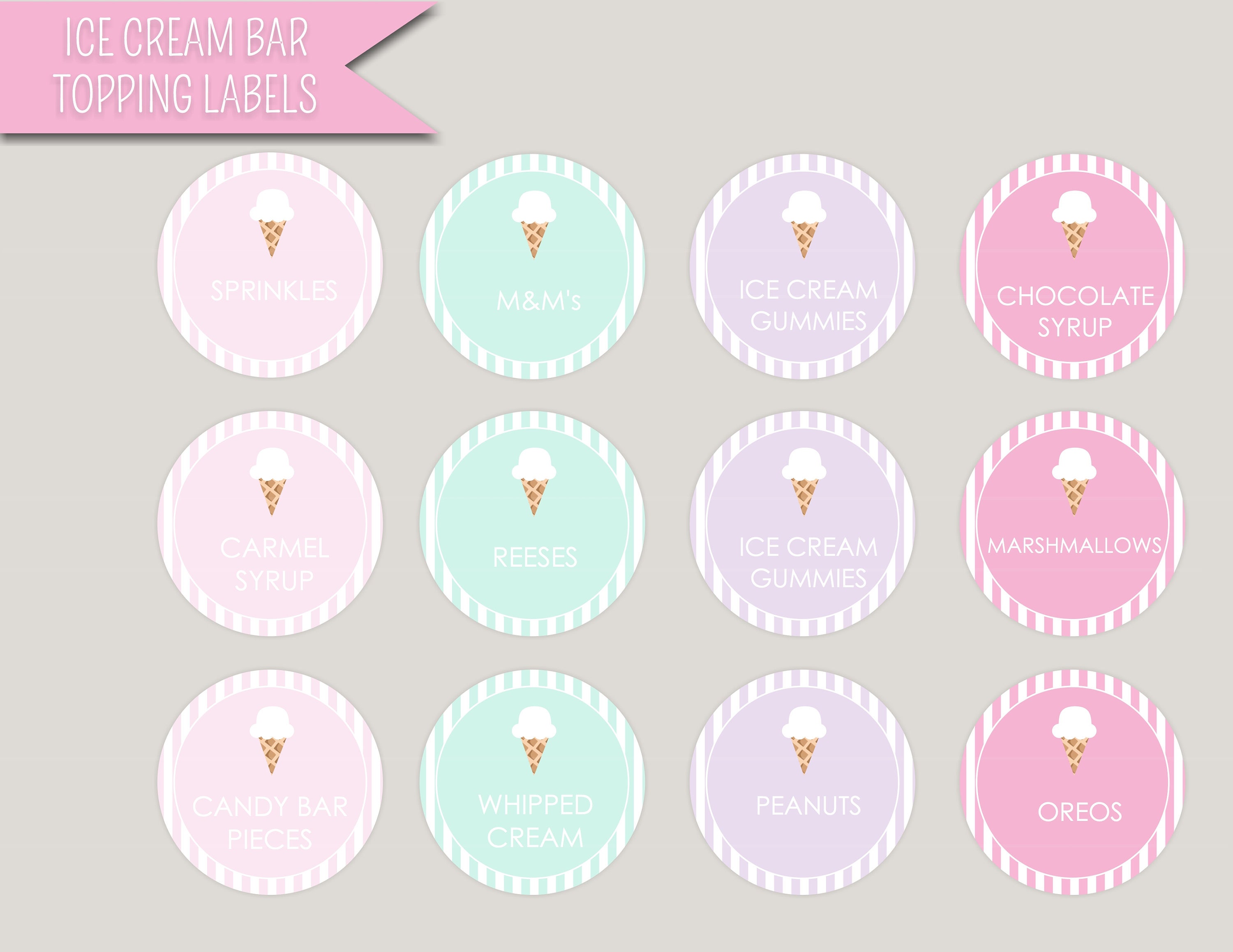 Ice Cream Bar Topping Labels Printable Digital Download
