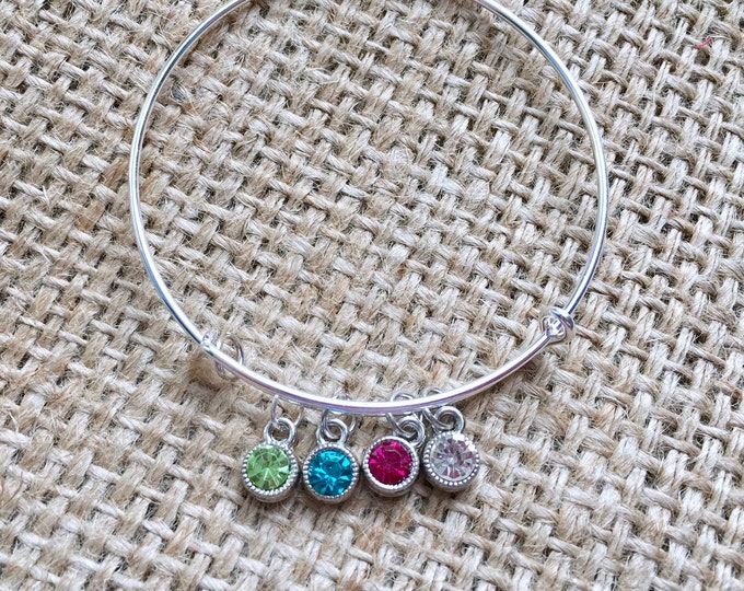 Birthstone Bracelet, Birthstone Bangle, Custom Bracelet, Charm Bracelet, Gifts for Mom, Mom Charm Bracelet, Custom Mom Bracelet