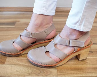 ART Sandals Heels Vintage Art Shoes Wooden Soles EU40 UK6 1/2 US9