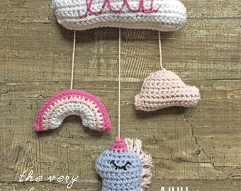 The Sleepy Unicorn Baby Mobile crochet pattern, pdf, crochet unicorn pattern, crochet rainbow pattern, crochet cloud pattern, baby shower