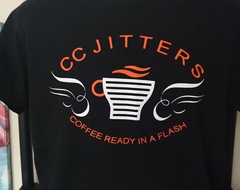 CC Jitters Coffee Shop Tshirt, The Flash, Geek Tshirt, Geek Gift, Cosplay, Fancy Dress, Custom Made, Zoom, Star Labs