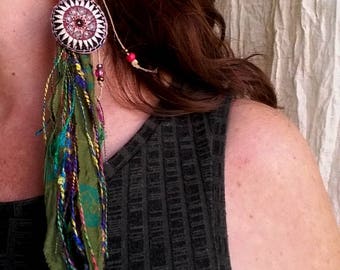 Earring Totem only, single loop ethnic Hmong textile odd loop