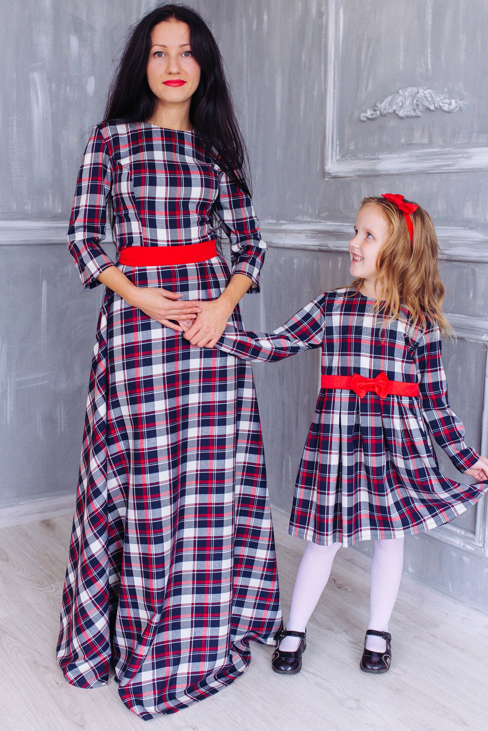 mother daughter matching plaid maxi dresses tartan christmas