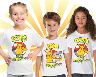 Pokemon Birthday Shirts, Custom Pokemon T-Shirt, Personalized Pokemon Shirt, Pikachu family shirts, Birthday t-shirt for girls and boys