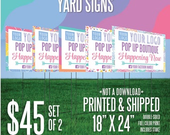 LuLaRoe Yard Sign - Pop Up Happening Now (Set of 2) - White w/Full Color Logo & Your Text