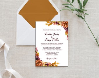 Autumn Wedding Invitations Leaf Invitation Fall Leaves Printable Autumn Wedding Invitations Leaf Invitation Fall Leaves Printable