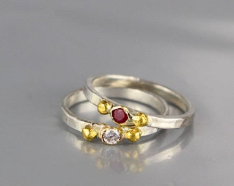 Ruby Ring, Stackable Ring, Wedding Band, Birthstone Stacking Rings, Wedding Band Women, Hammered Wedding Band, Ruby Jewelry, July Birthstone