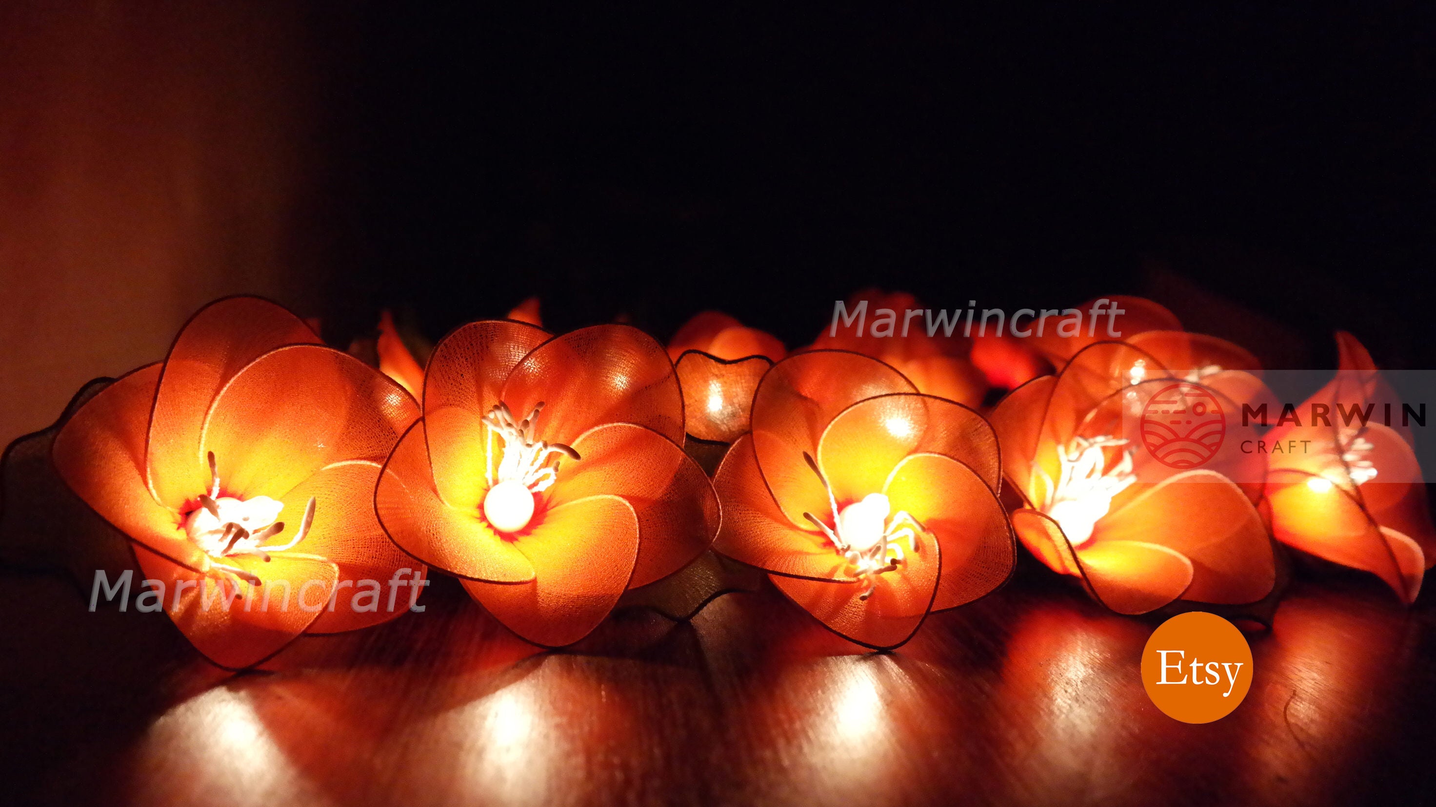 20 Orange String Lights Rain Lilly Flower Fairy Lights Bedroom