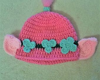 Troll Hat, Winter Hat, Flower Hat, Trolls Hat, Pink Hat, Crochet Hat, Crochet Troll Hat