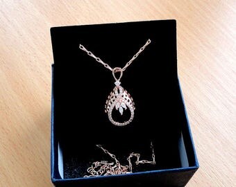 Rose gold necklace rose gold jewelry crystal pendant necklace anniversary gift birthday gift mothers day gift for her rose gold chain gifts