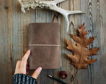 Leather traveler's notebook, natural leather travelers notebook, Midori journal, diary, anniversary gift, present