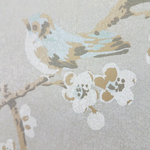 Birds and Blossoms on Silvery Gray Wallpaper HP0325 Sold by