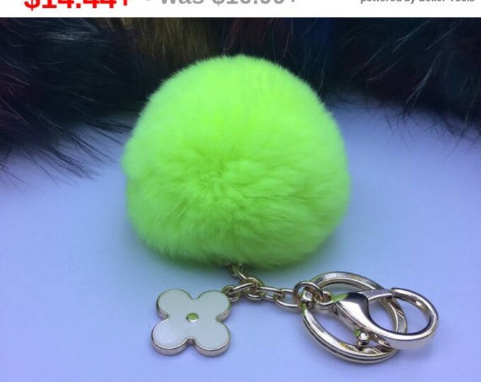 New! Summer Collection Neon fur pom pom keychain bag charm flower clover keyring