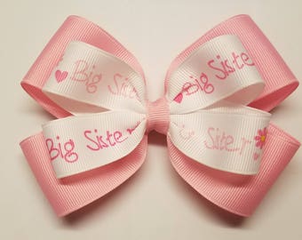 Big Sister Pink 5" Double Layer Hair Bow Alligator Clip