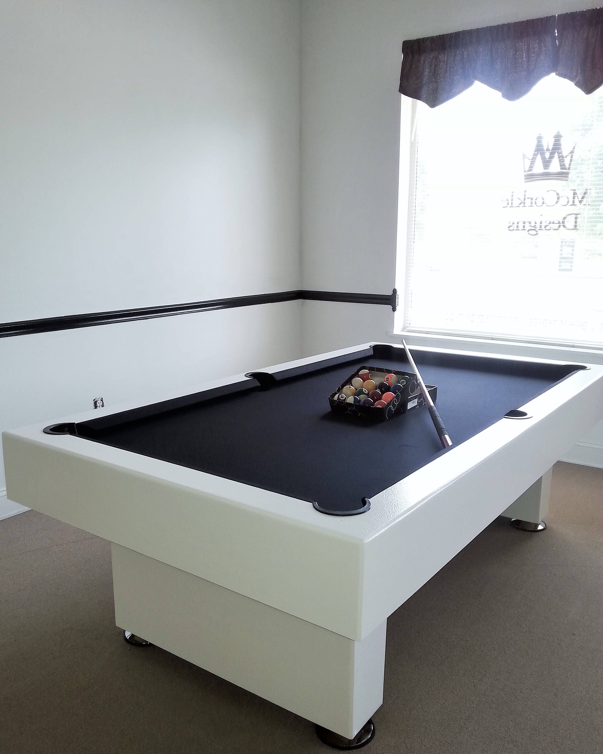 7ft Custom modern Pool Table with black felt all white finish