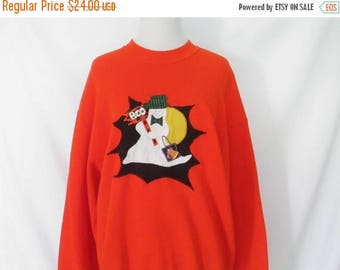Halloween Sweatshirt Vintage Halloween Shirt Bright Orange Tacky Halloween Clothing 1980's Hipster Sweatshirt Ghost Shirt