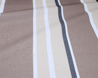 Fabric cotton acryl stripes beige brown cagoule coated table cloth water repellend