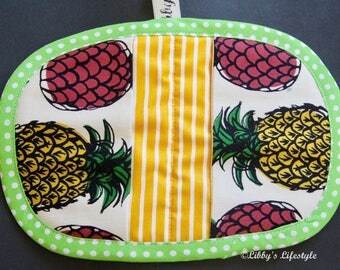 Pineapples Mini Pot Holder, Oven Mitt. Handmade.