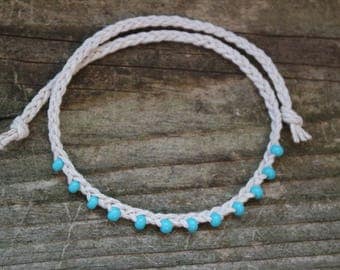 Fringe Beaded Braided Hemp Anklet - Tie On