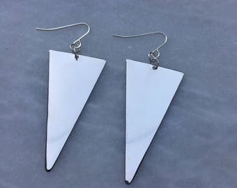 Silver Tribal Bohemian Geometric Arrow Triangle Earrings