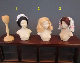 Hats and wigs 1:12 for dolls and dollhouse. Miniature by Paola&Sara Miniature - Doll, dollshouse, 1/12