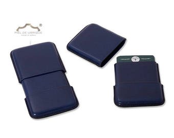 Blue Leather Card Holder, business card holder leather blue