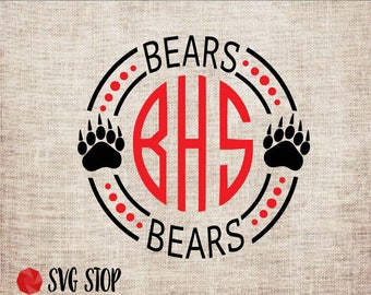 Bears Monogram Frame - SVG, DXF, PNG, Jpg, Eps - Cut File - Silhouette, Cricut, Sublimation Printing - Instant Digital Download