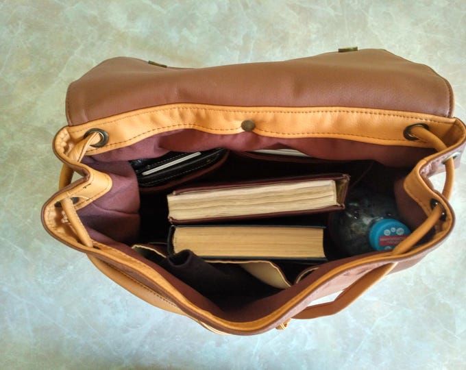 Vegan leather Backpack, Multifunction bag, Shoulder Bag, Crossbody bag brown, Moms backpack - walking bag