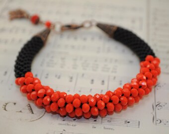 Red Bracelet girlfriend valentine crystal beads Red black gift for her Beaded bracelet Charm bracelet Seed bead bracelet handmade jewelry