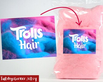 Trolls Cotton Candy Label, Trolls Hair, Trolls Favor labels, Birthday Favors, Trolls label, Trolls decoration, Trolls, trolls cotton candy