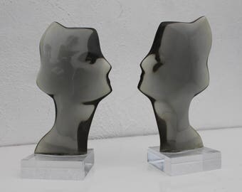 1979 Vintage Lucite Signed Decorative Table Sculptures A Pair.