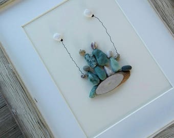 Pebble art family4, Family 4 , Perents children gift, home decor, birthday children, Family 4anniversary,