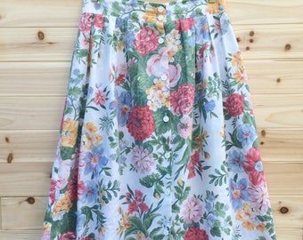 Vintage 80s Maxi Skirt: Floral, button up, cute, hippie, flowy
