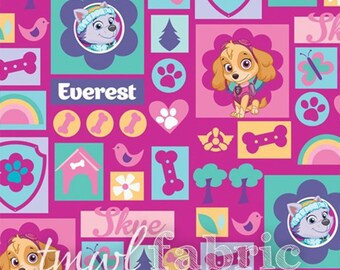 Flannel Fabric - Pink Multi Paw Patrol Sky & Everest - Fat Quarter Yard +