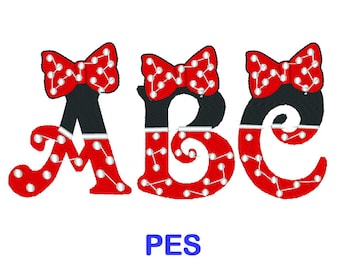Minnie Mouse Embroidery Font - Disney - PES Format Embroidery Alphabet - Embroidery Letters - Brother - Machine Embroidery Designs Patterns