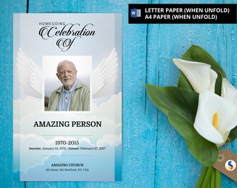 ANGEL WING | Funeral Program Template, Obituary Program, Memorial Program Template, Microsoft Word Template -v15