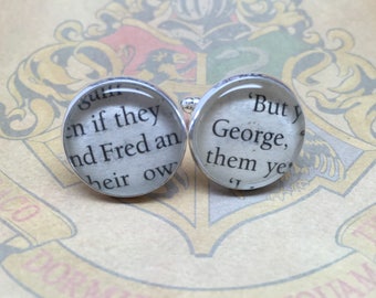 Fred and George - Re-cycled Harry Potter book glass cufflinks.