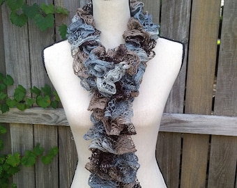 Sashay Scarf - Gray Brown Scarf - Knitted Scarf - Sashay Ruffle Scarf - Neutral - Lightweight Scarf - Fashion Accessories - Summer Scarf