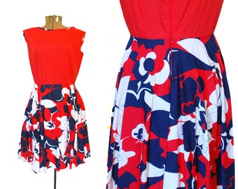 1950s Dress Red White and Blue Dress Vintage Fourth of July Dress Handmade Vintage Dress Mod Dress Floral Dress Summer Dress 1960s Dress
